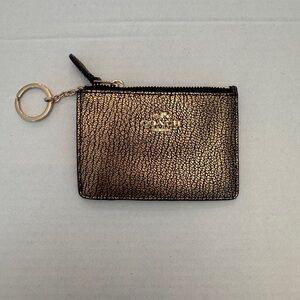 Coach Gold Bronze Metallic Mini Skinny ID Card Coin Wallet Keychain